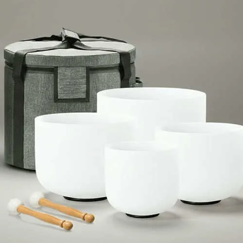 Kristallklangschalen-Set mit Reibern und Tragetasche